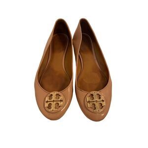 Tory Burch Womens Pink Slip On Round Toe Gold-Tone Logo Flat Ballet Size 8.5